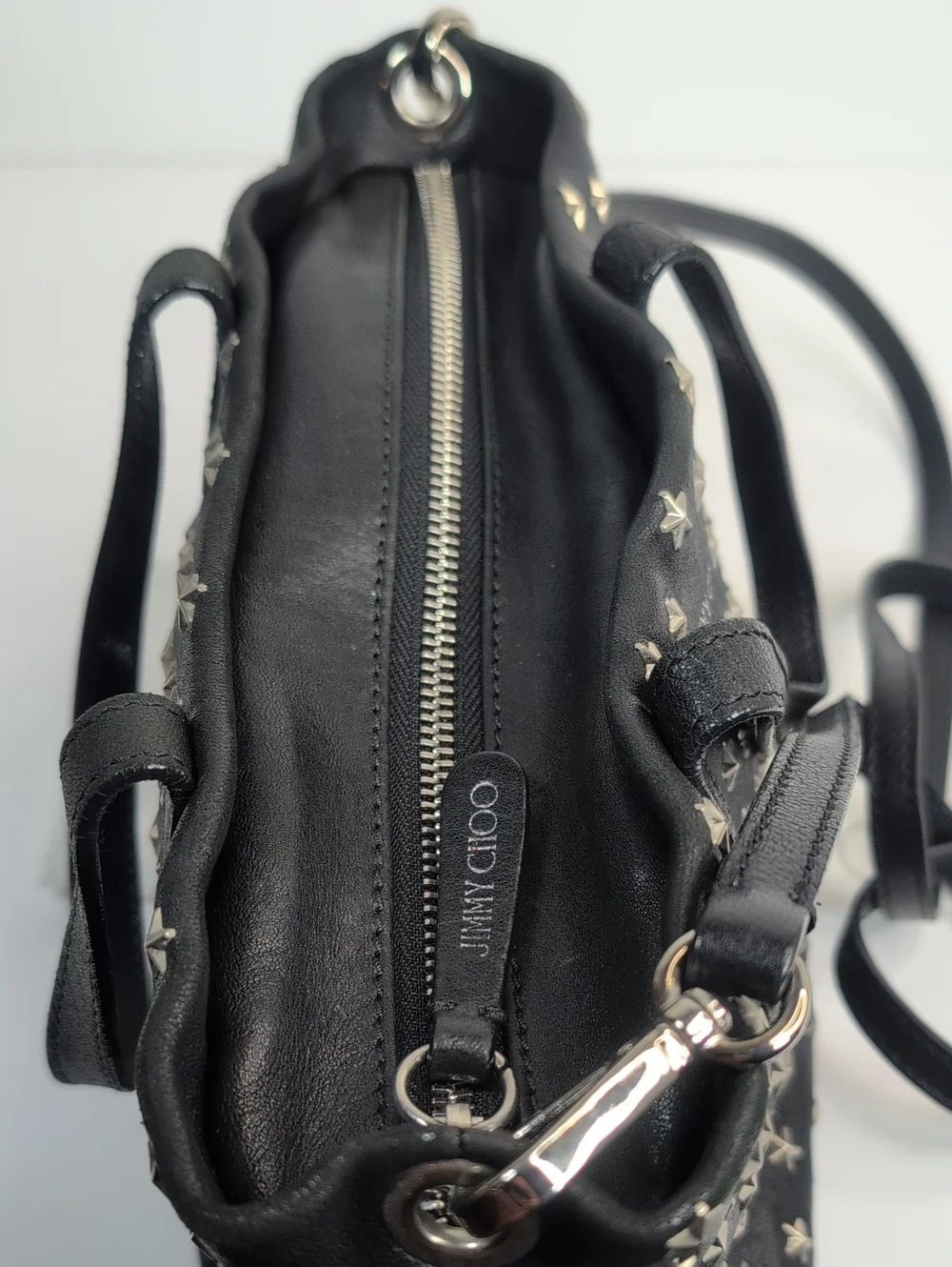 Jimmy Choo Mini Sara Star-Studded Black Leather Tote